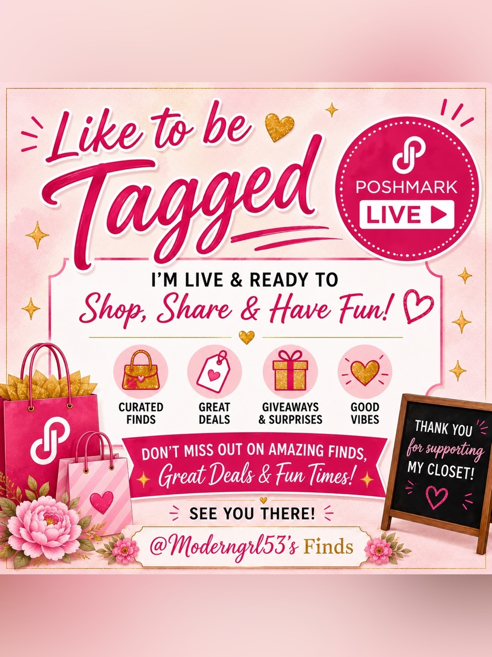 @Moderngrl53 Like to Be Tagged for My Poshmark Live Shows!